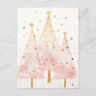 Cartão Postal Elegante pinke und goldene Weihnachtsbäume