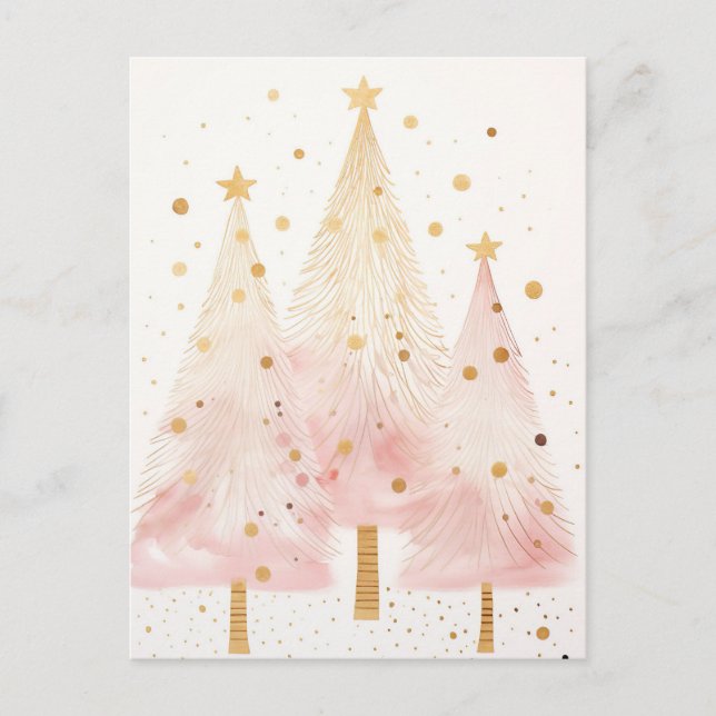 Cartão Postal Elegante pinke und goldene Weihnachtsbäume  (Frente)