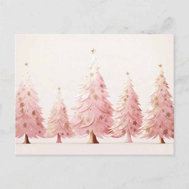 Cartão Postal Elegante pinke und goldene Weihnachtsbäume (Frente)