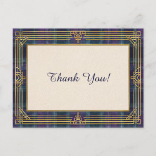 Cartão Postal Elegante Plaid Art Déco Agradecimento