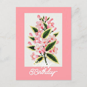 Cartão Postal Elegante Planta de Weigela Vintage Feliz Aniversár