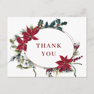 Cartão Postal Elegante Poinsettia Casamento Watercolor Obrigado