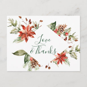 Cartão Postal Elegante Poinsettia Casamento Watercolor Obrigado