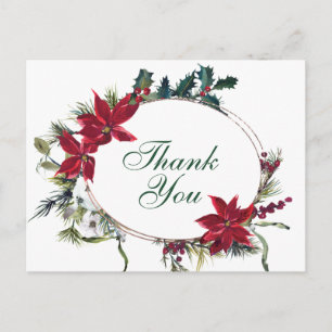Cartão Postal Elegante Poinsettia Casamento Watercolor Obrigado