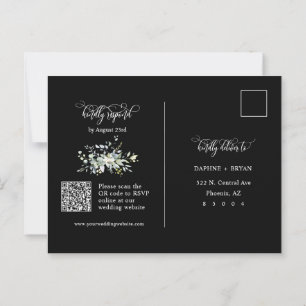 Cartão Postal Elegante preto Verde deixa QR Code Address RSVP