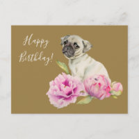 Elegante Pug e Peonies | Aniversário