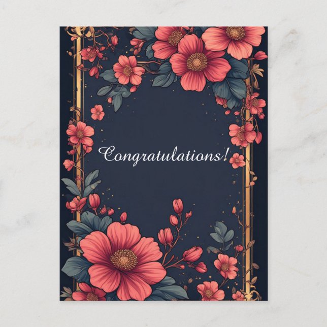 Cartão Postal Elegante Quadro Floral Com Flores Rosa (Frente)