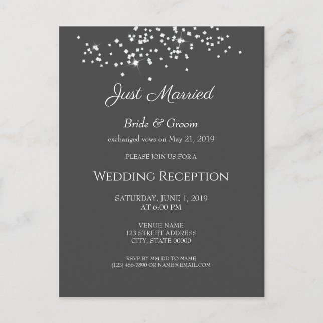 Cartão Postal Elegante Recepção de casamento Rinestones Eloped (Frente)