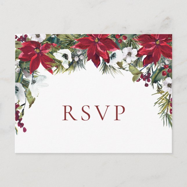 Cartão Postal Elegante Red Poinsettia Casamento de Natal RSVP (Frente)