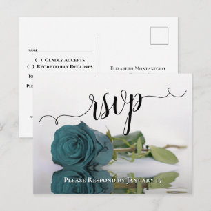 Cartão Postal Elegante Resposta de Casamento Chic Rosa Teal Refl