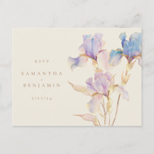 Cartão Postal Elegante Resposta de Casamento Floral de Íris