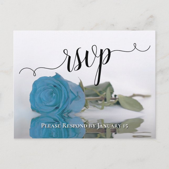 Cartão Postal Elegante Resposta de Casamento Rosa Azul Céu Refle (Frente)