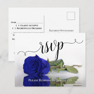 Cartão Postal Elegante Resposta de Casamento Rosa Azul Real Refl