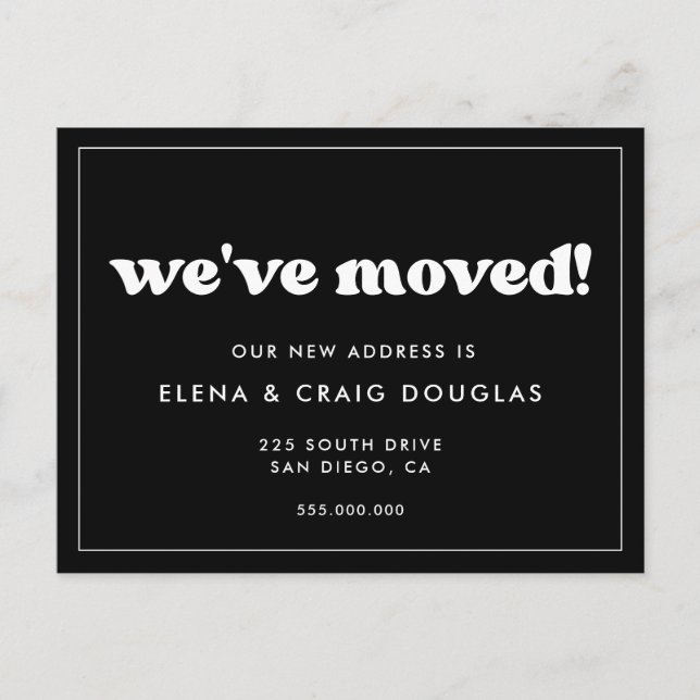 Cartão Postal Elegante retrô Mudamos de endereço Novo endereço (Frente)