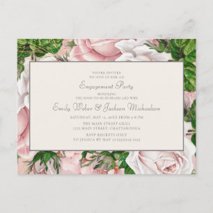 Cartão Postal Elegante Rosa Bege Floral e Noivado de Creme