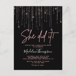 Cartão Postal Elegante Rosa Dourada Espeta Ela fez graduação