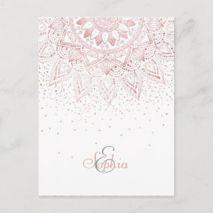 Cartão Postal Elegante rosa dourada mandala confetti design