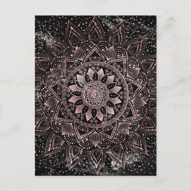 Cartão Postal Elegante Rosa Dourado Dots Mandala Marble (Frente)
