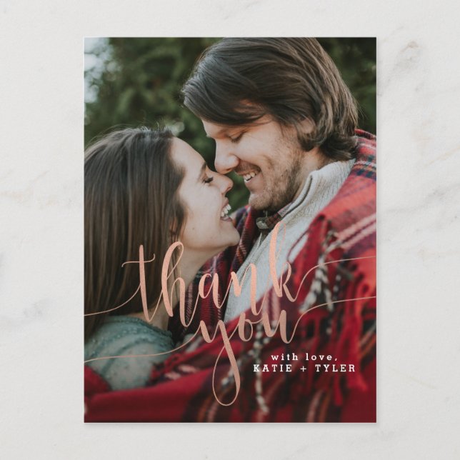 Cartão Postal Elegante Rosa Dourado Obrigado (Frente)