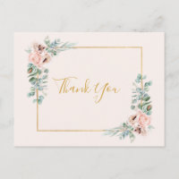Elegante Rosa Floral | Agradecimento de Casamento