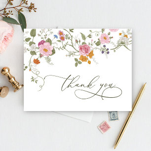 Cartão Postal Elegante Rosa Pastel Boho Flor Silvestre Obrigada