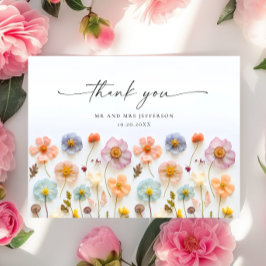 Cartão Postal Elegante Rosa Pastel Boho Flor Silvestre Obrigada