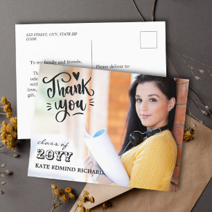 Cartão Postal Elegante Roteiro Coração Foto Graduação Agradecime