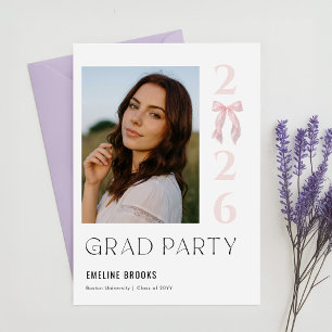 Cartão Postal Elegante Rótulo de Arco Rosa Foto Graduação Agrade