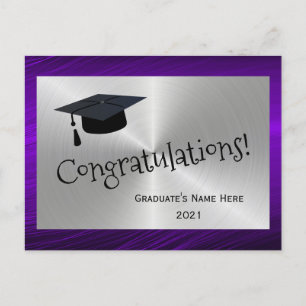 Cartão Postal Elegante Roxo Prata Parabéns Graduação