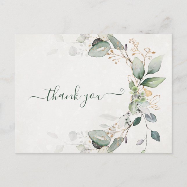 Cartão Postal Elegante Russo Dourado Verde Eucalyptus Modern (Frente)