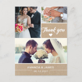 Cartão Postal Elegante Rustic Kraft | Foto De Casamento Obrigado
