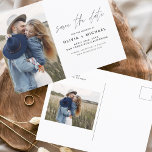 Cartão Postal Elegante Salve a Data Foto Romântica<br><div class="desc">Casamento Salve os Cartões de Data que têm uma foto na frente e atrás. Os Cartões salve a data contêm uma tipografia cursiva escrita moderna,  escrita à mão,  que é elegante,  simples e moderna,  a ser usada depois da celebração do dia do casamento.</div>