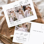 Cartão Postal Elegante Salve o Minimalista de Foto Data 4<br><div class="desc">Paisagem Moderna e Elegante Horizontal Quatro (4) Foto Salve o Casamento de Data com tipografia de script com letra de mão. O ímã para salvar o convite de data inclui tipografia de script e chic e design simples para a qual você pode adicionar sua fotografia personalizada de noivado.</div>