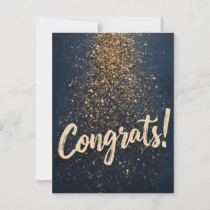 Cartão Postal Elegante Saudação "Parabéns!" com Confetes Dourado