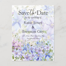 Cartão Postal Elegante Save the Date de Casamento com Clematite