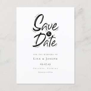 Cartão Postal Elegante Save the Date Gravado Preto e Branco