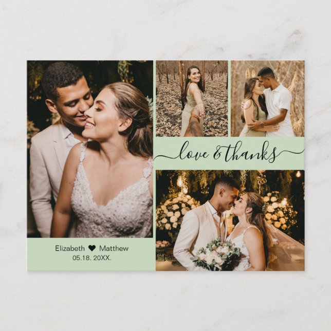 Cartão Postal Elegante Script 4 Colagem de Fotos Casamento Agrad (Frente)