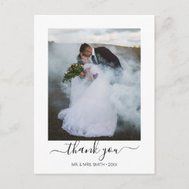 Cartão Postal Elegante Script de Caligrafia Casamento Foto Obrig