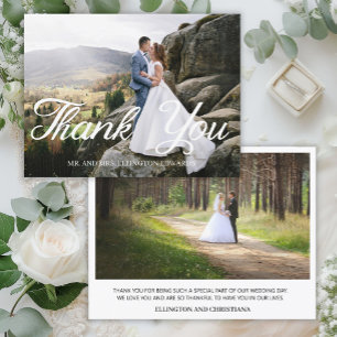 Cartão Postal Elegante Script de Casamento Obrigado 2 Foto
