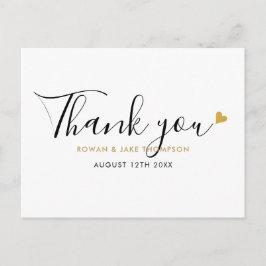 Cartão Postal Elegante Script Dourado Heart Modern Obrigado