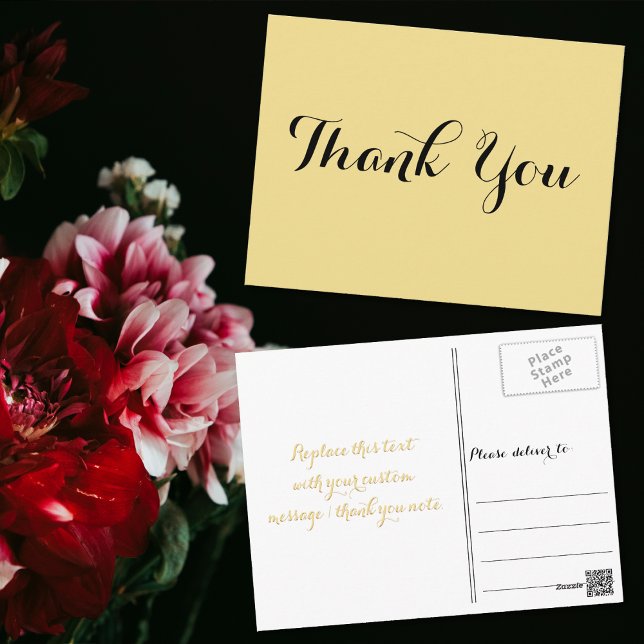 Cartão Postal Elegante Script Faux Dourado Chá de casamento Obri (Elegant Script Faux Gold Wedding Shower Thank You Postcard)