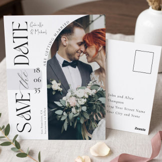 Cartão Postal Elegante Script Foto Arco Casamento Save The Date