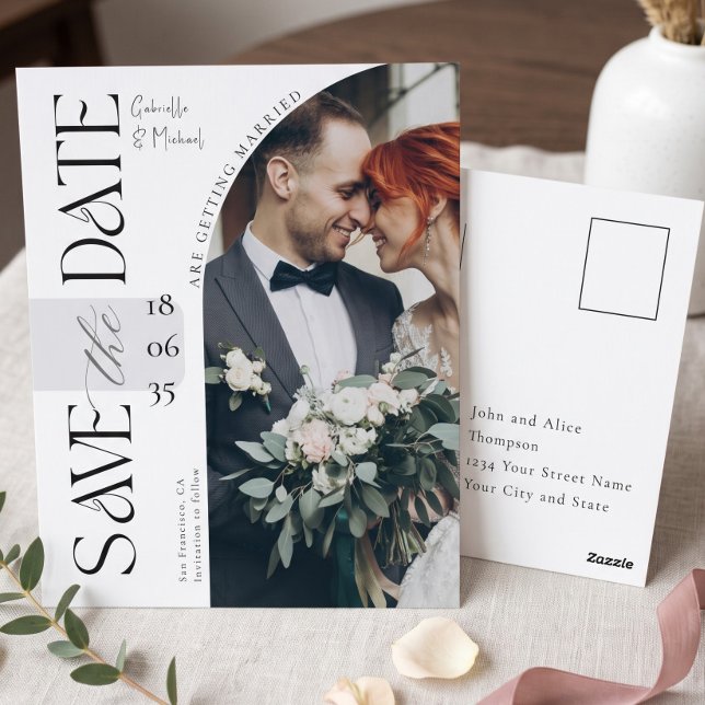 Cartão Postal Elegante Script Foto Arco Casamento Save The Date (Criador carregado)