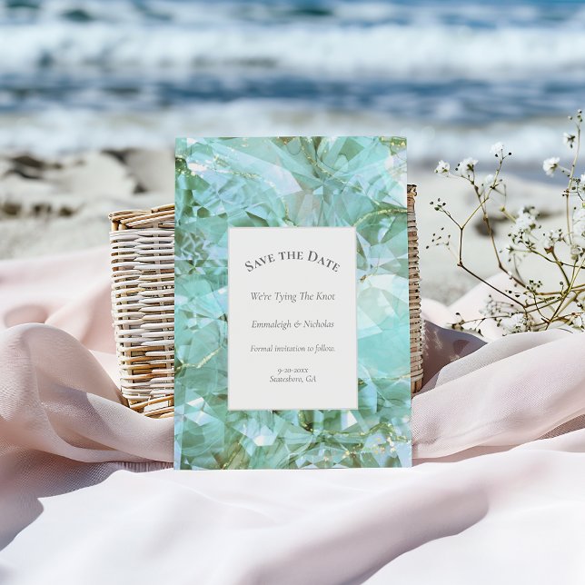 Cartão Postal Elegante Sea Glass Crystal Salve a data (Criador carregado)