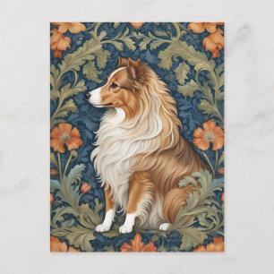 Cartão Postal Elegante Shetland Sheepdog William Morris Inspirou