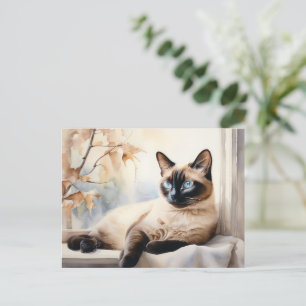 Cartão Postal Elegante Siamese Cat Watercolor