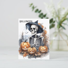 Cartão Postal Elegante Skeleton Halloween Watercolor