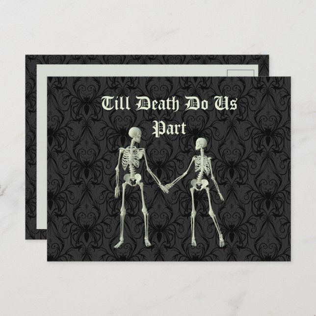 Cartão Postal Elegante Skeletons Casando Salve a Data (Frente/Verso)