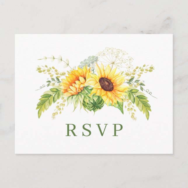 Cartão Postal Elegante Sunflower Eucalyptus Floral Wedding RSVP (Frente)
