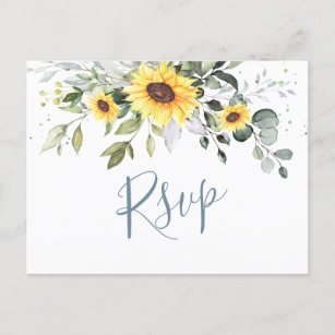 Cartão Postal Elegante Sunflower Eucalyptus Floral Wedding RSVP